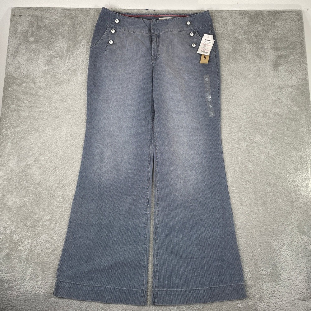 DKNY Trouser Jean Womens 14 Blue Coney Island Sailor Wide Leg Cotton Pants NWT